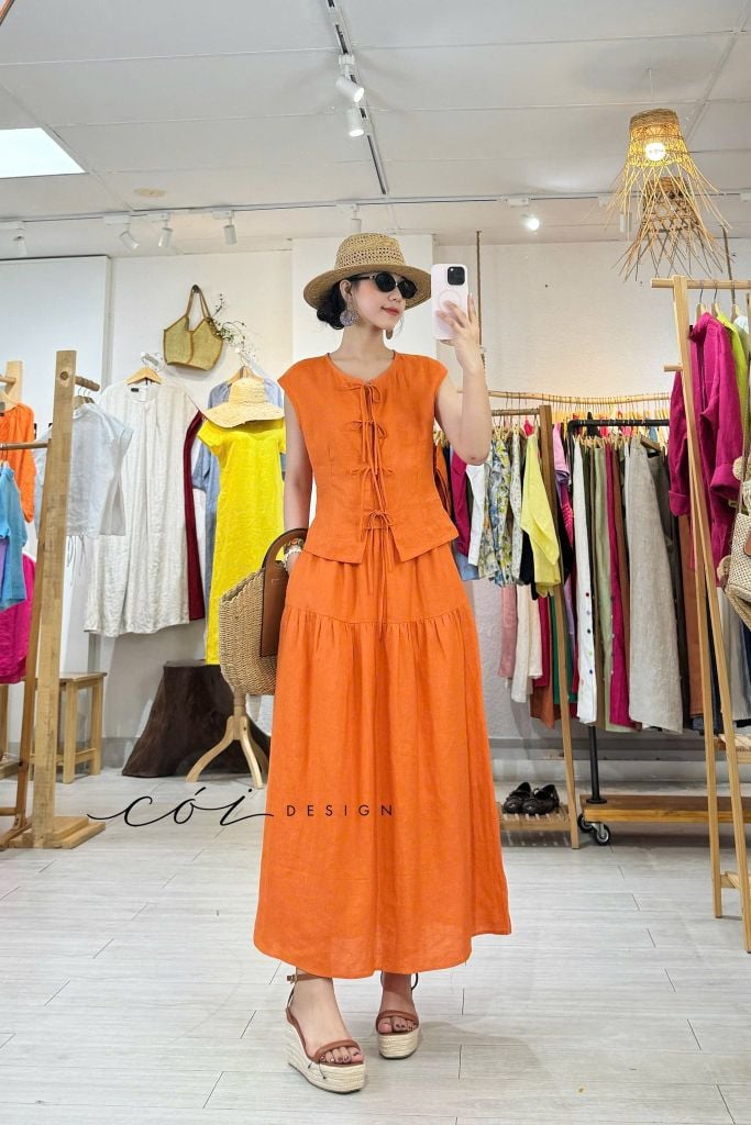 Chân váy dáng dài 1 tầng linen tưng premium Cói Design