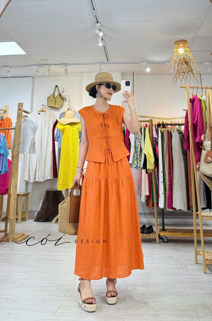 Chân váy dáng dài 1 tầng linen tưng premium Cói Design