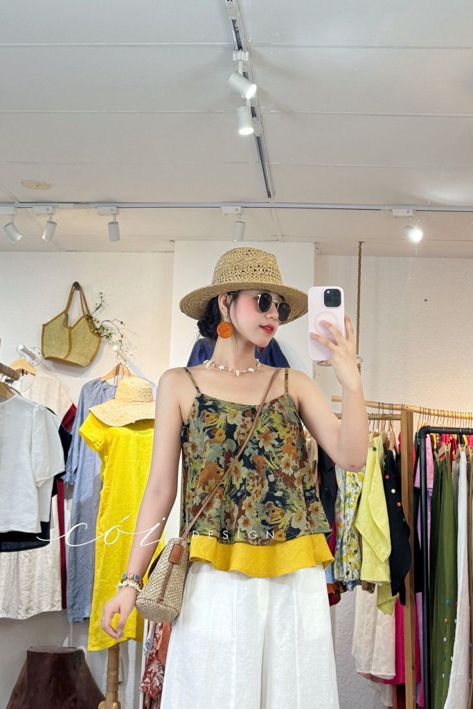 Áo 2 dây bèo linen tưng premium Cói Design