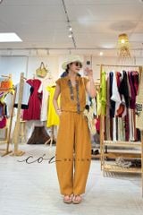 Áo sơ mi phối dây họa tiết linen tưng Cói Design