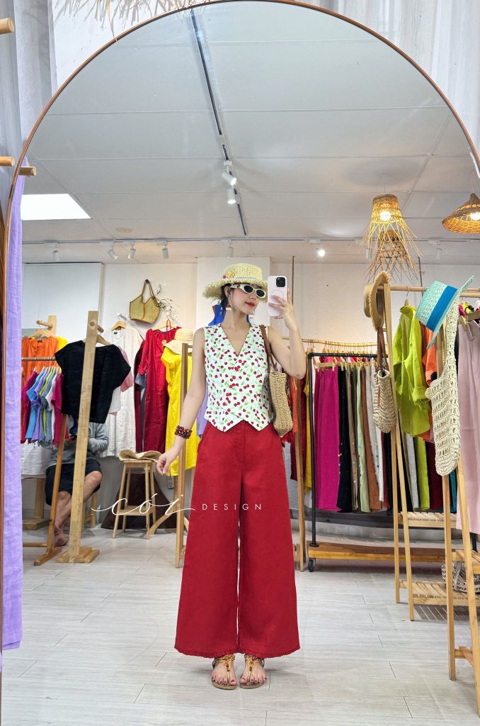 Quần suông phối bèo lai túi linen tưng premium Cói Design