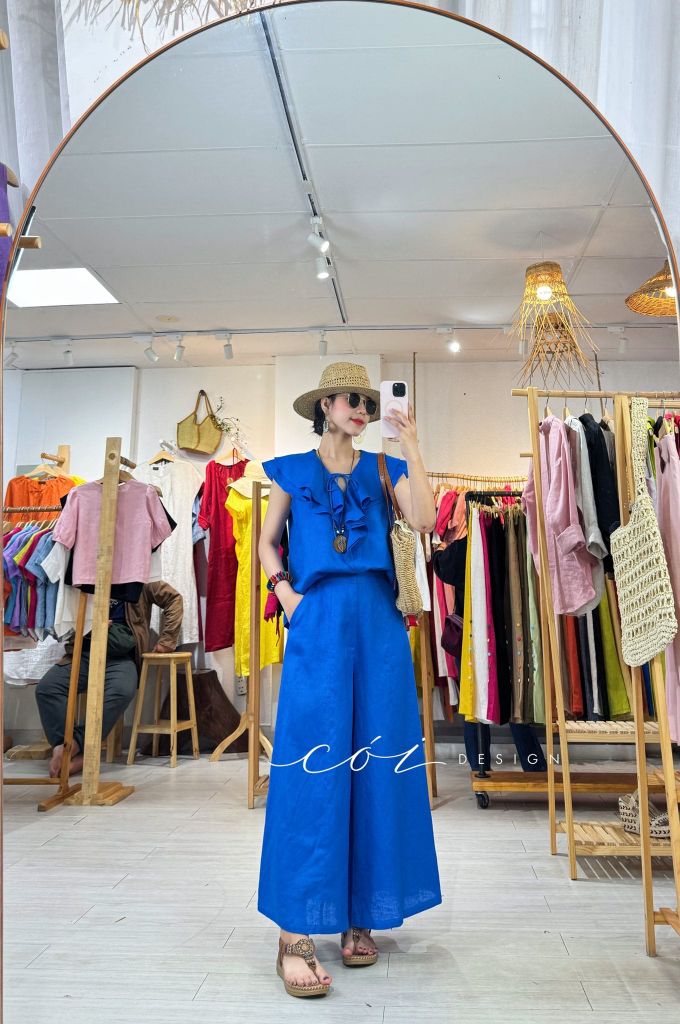 Áo cổ phối bèo linen tưng premium Cói Design