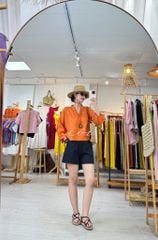 Áo cổ trụ 19 nút bọc màu Linen tưng premium Cói Design