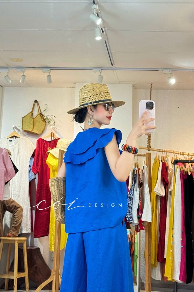 Áo cổ phối bèo linen tưng premium Cói Design