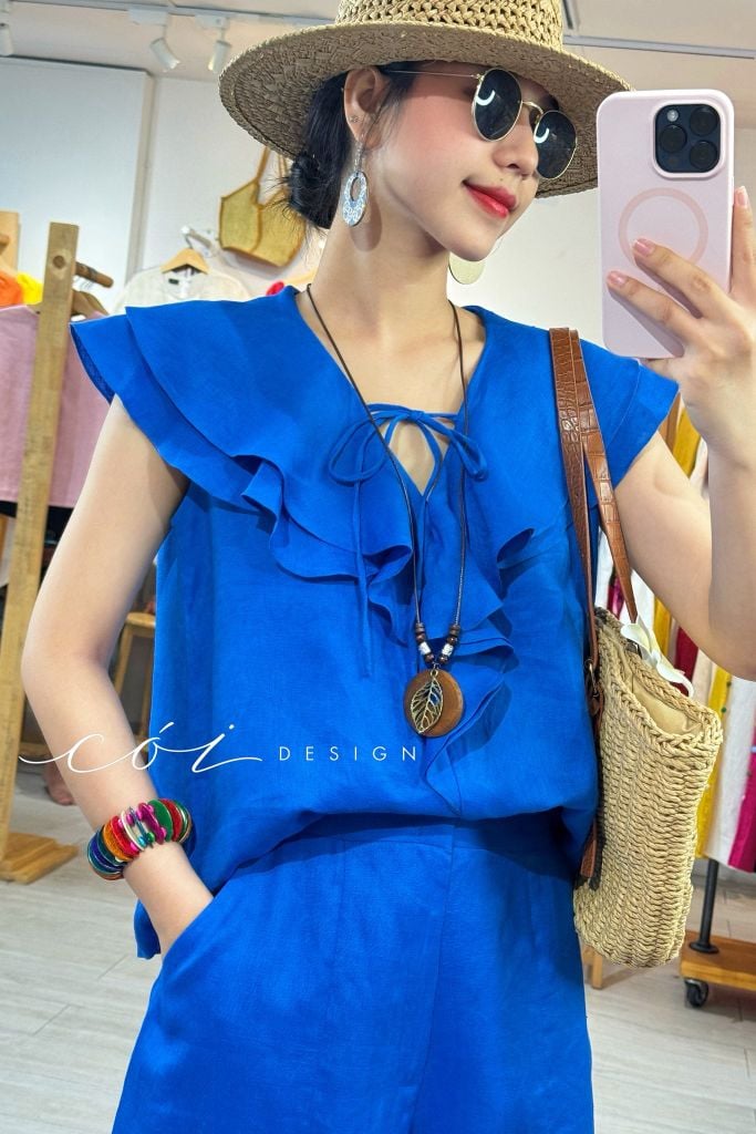 Áo cổ phối bèo linen tưng premium Cói Design