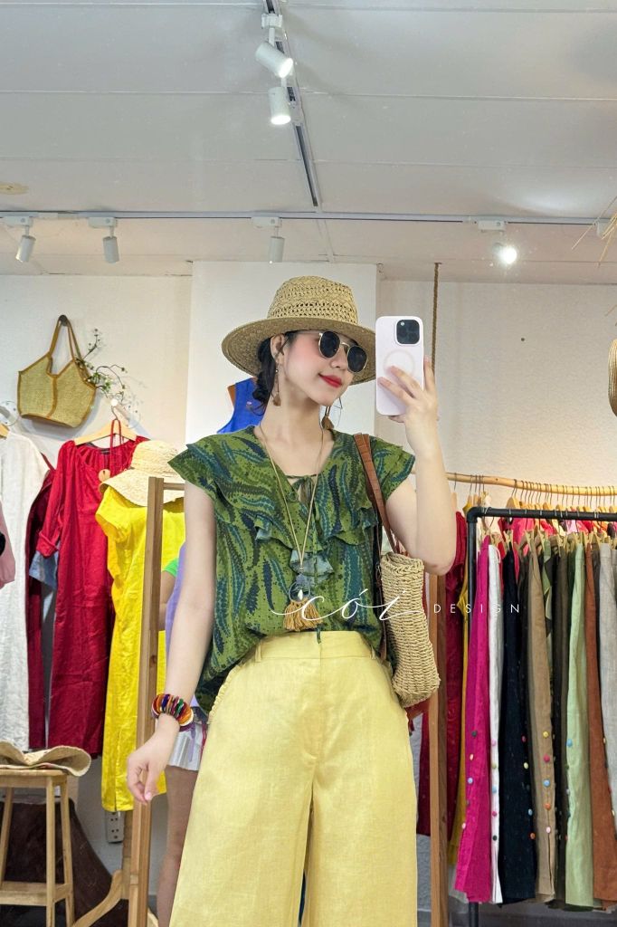 Quần suông phối bèo lai túi linen tưng premium Cói Design