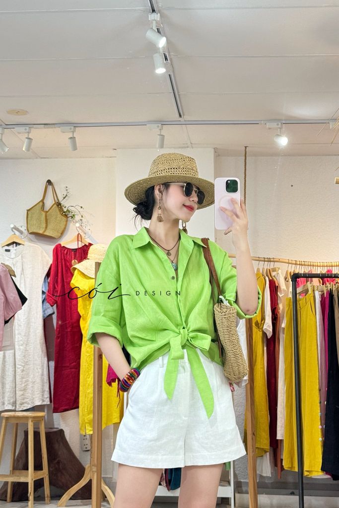 Áo sơ mi thắt nơ linen tưng premium Cói Design