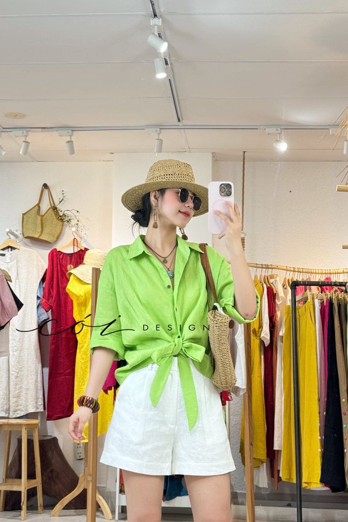 Áo sơ mi thắt nơ linen tưng premium Cói Design