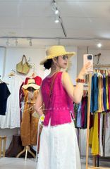 Áo sát nách thêu tay hoa rơi viền sò linen tưng premium Cói Design