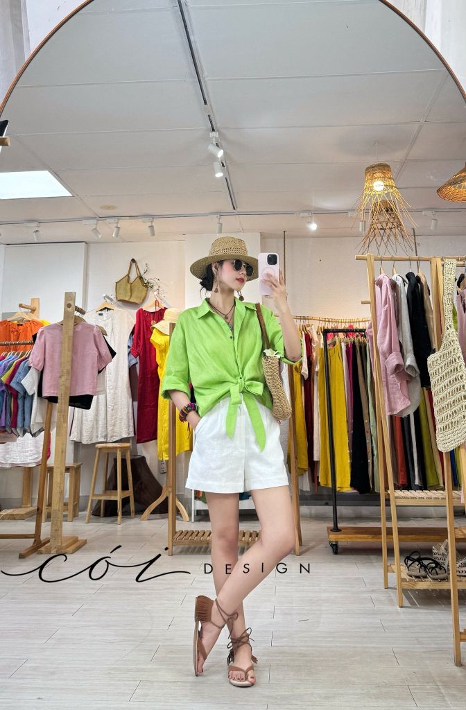 Áo sơ mi thắt nơ linen tưng premium Cói Design