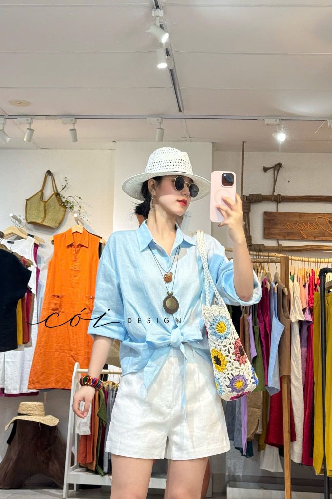 Áo sơ mi thắt nơ linen tưng premium Cói Design