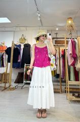 Áo 2 dây thêu hoa rơi linen tưng premium Cói Design