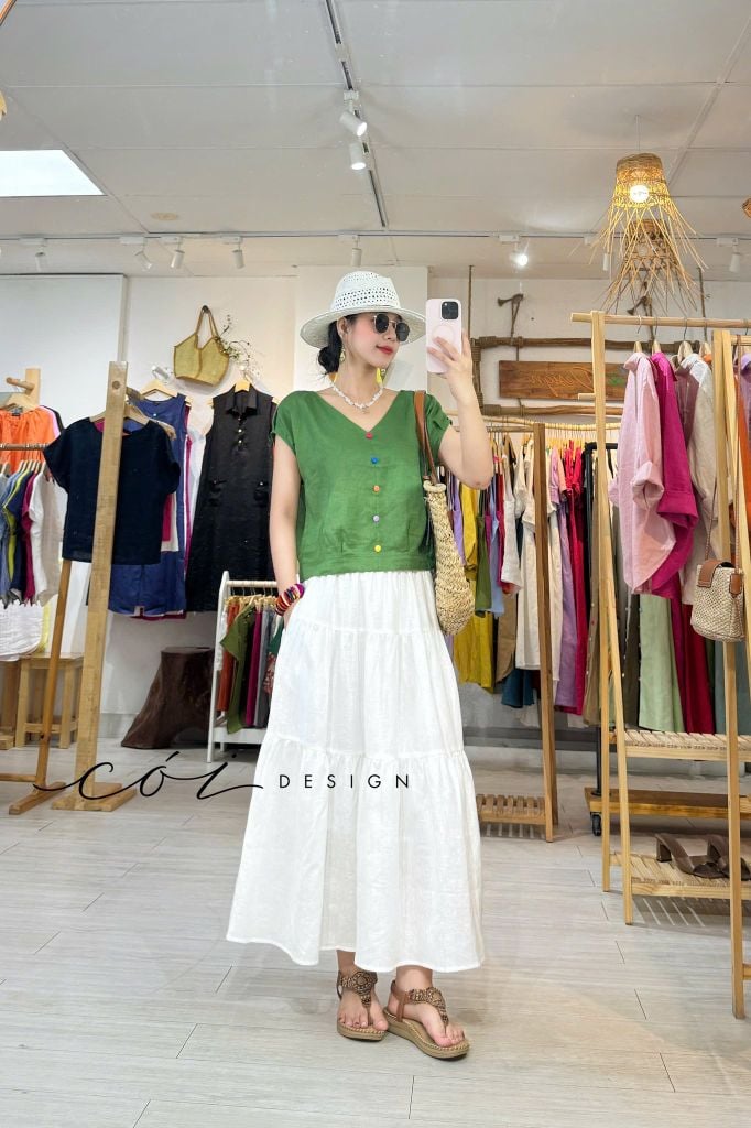 Áo tay xếp lưng đan dây chéo linen tưng premium Cói Design