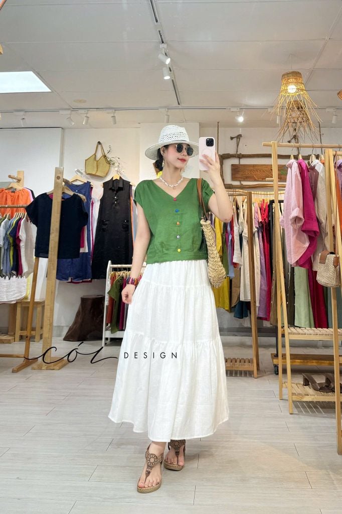 Áo tay xếp lưng đan dây chéo linen tưng premium Cói Design