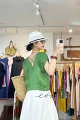 Áo tay xếp lưng đan dây chéo linen tưng premium Cói Design