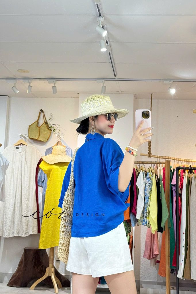 Áo sơ mi thắt nơ linen tưng premium Cói Design