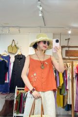 Áo 2 dây thêu hoa linen tưng premium Cói Design