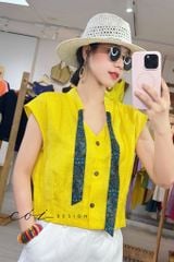 Áo sơ mi phối dây họa tiết linen tưng Cói Design