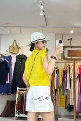 Áo sơ mi phối dây họa tiết linen tưng Cói Design