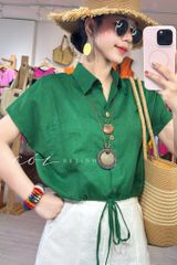Áo sơ mi croptop rút dây linen tưng Cói Design
