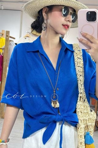 Áo sơ mi thắt nơ linen tưng premium Cói Design
