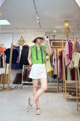 Áo sơ mi phối dây họa tiết linen tưng Cói Design