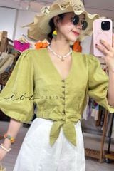 Áo croptop tay bí phối dây linen Cói Design