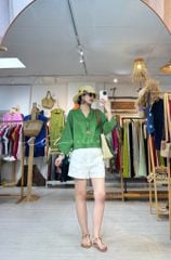 Áo cổ trụ 19 nút bọc màu Linen tưng premium Cói Design