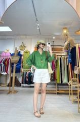 Áo cổ trụ 19 nút bọc màu Linen tưng premium Cói Design