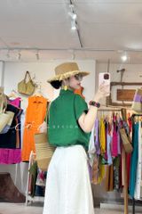 Áo sơ mi croptop rút dây linen tưng Cói Design