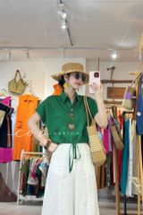 Áo sơ mi croptop rút dây linen tưng Cói Design