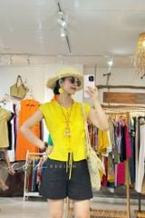 Áo cổ tròn phối nơ linen tưng premium Cói Design