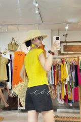 Áo cổ tròn phối nơ linen tưng premium Cói Design