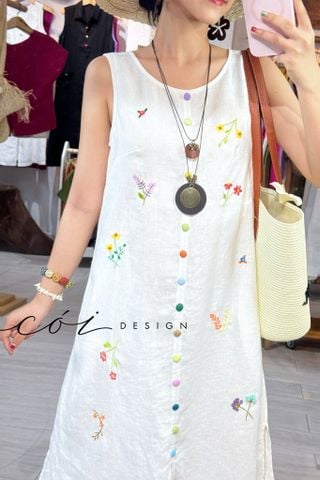 Đầm thêu hoa rơi linen tưng Cói Design