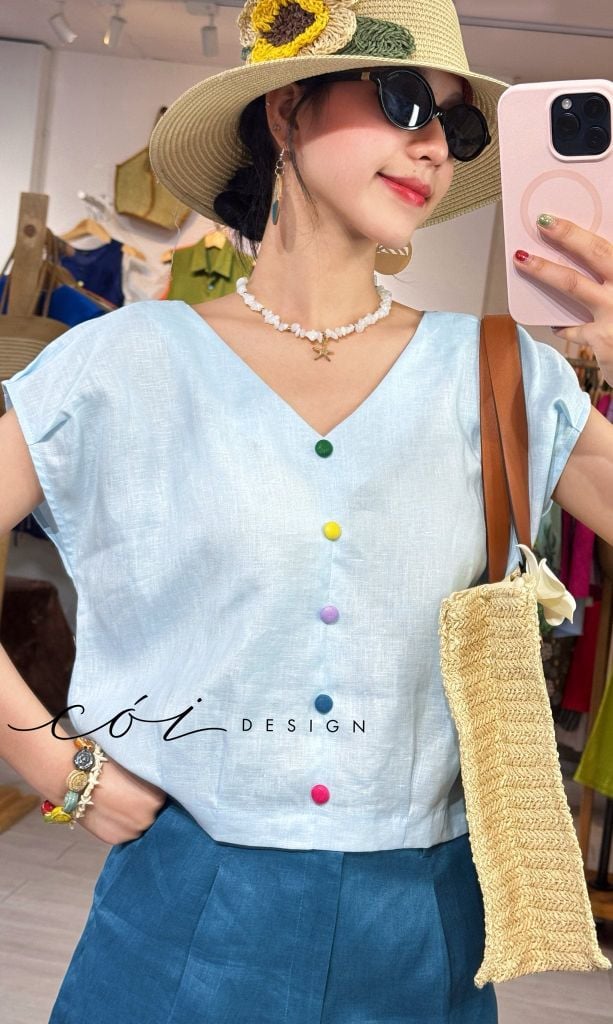 Áo tay xếp lưng đan dây chéo linen tưng premium Cói Design