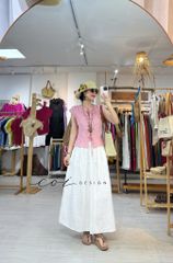 Áo cổ tròn phối nơ linen tưng premium Cói Design