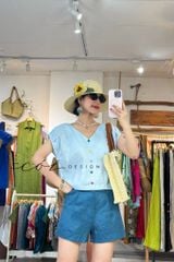 Áo tay xếp lưng đan dây chéo linen tưng premium Cói Design