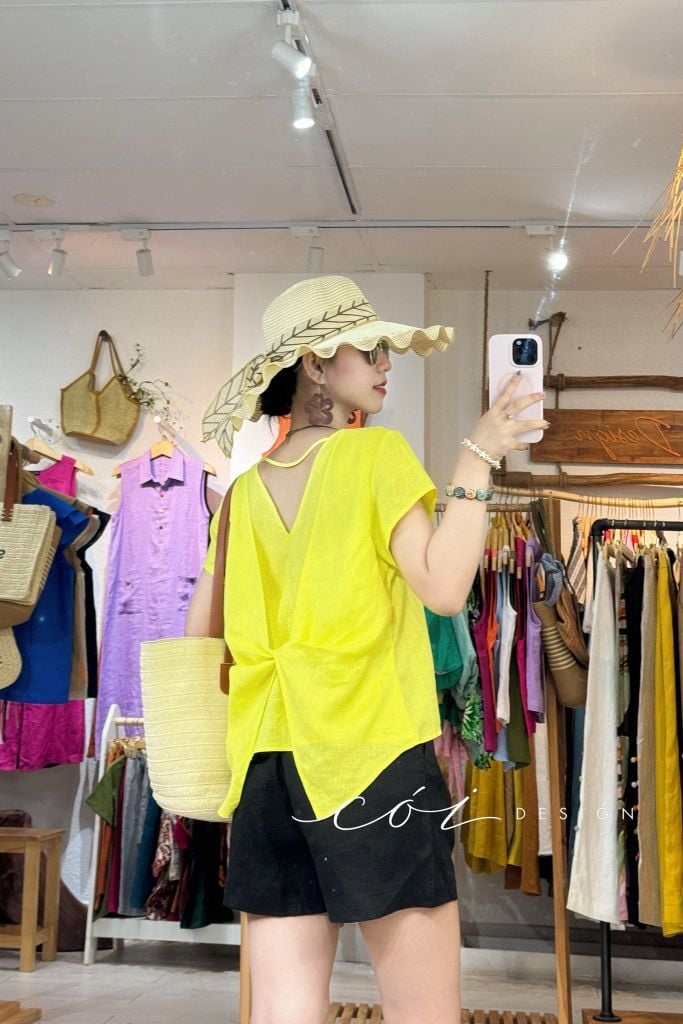 Áo xoắn lưng linen tưng premium Cói Design