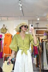 Áo croptop tay bí phối dây linen Cói Design