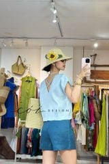 Áo tay xếp lưng đan dây chéo linen tưng premium Cói Design