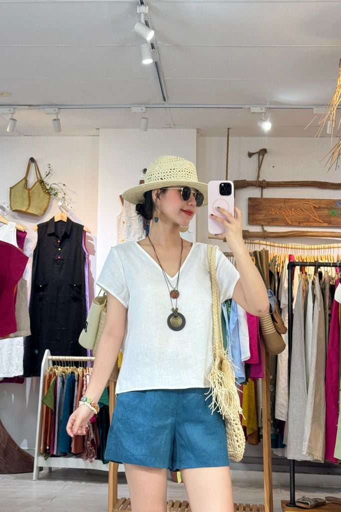 Áo xoắn lưng linen tưng premium Cói Design