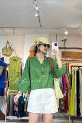 Áo cổ trụ 19 nút bọc màu Linen tưng premium Cói Design
