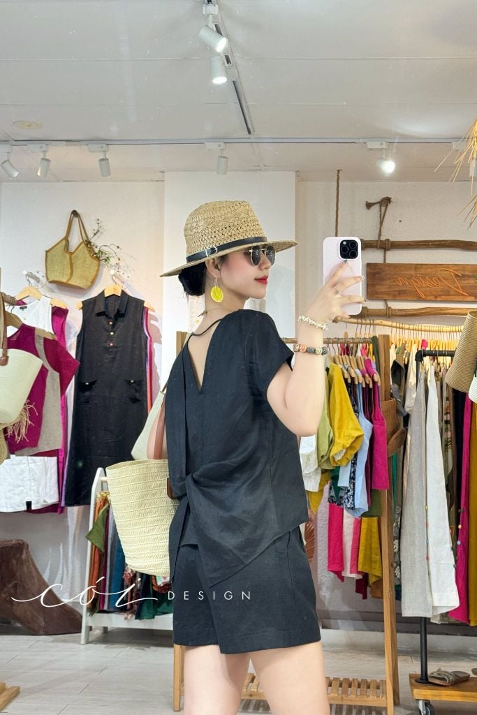 Áo xoắn lưng linen tưng premium Cói Design