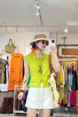 Áo cổ tròn phối nơ linen tưng premium Cói Design