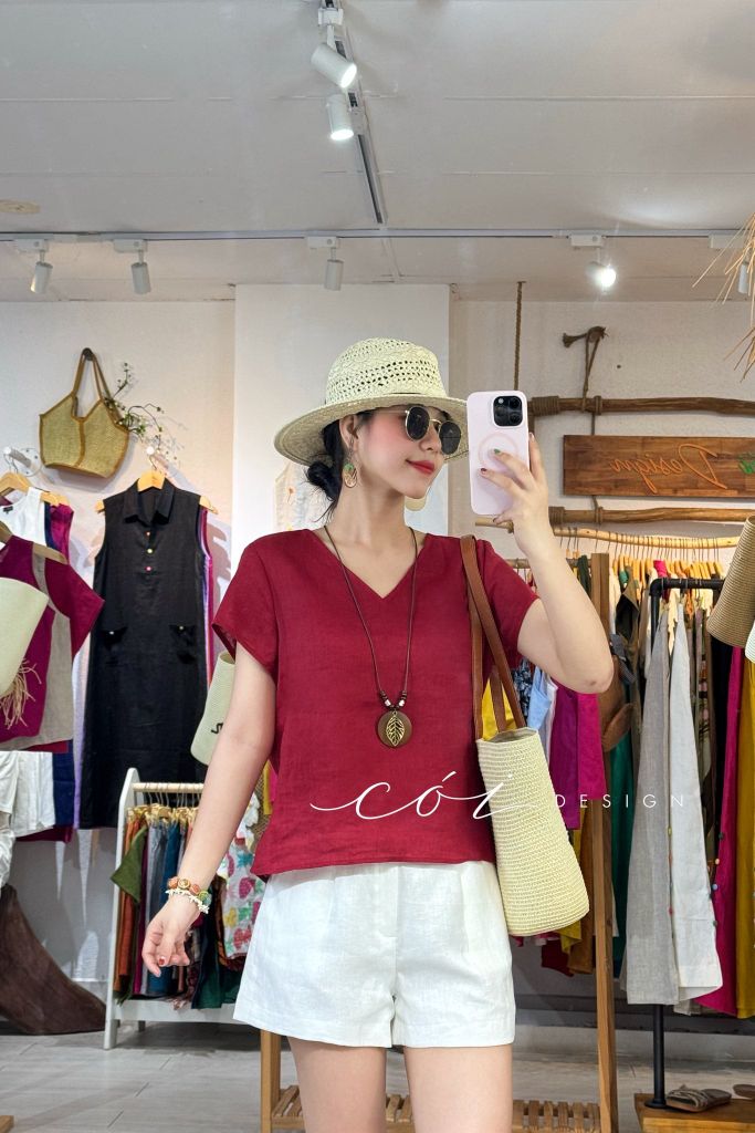 Áo xoắn lưng linen tưng premium Cói Design