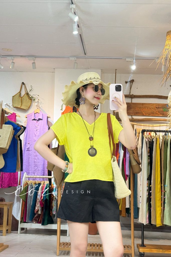 Áo xoắn lưng linen tưng premium Cói Design