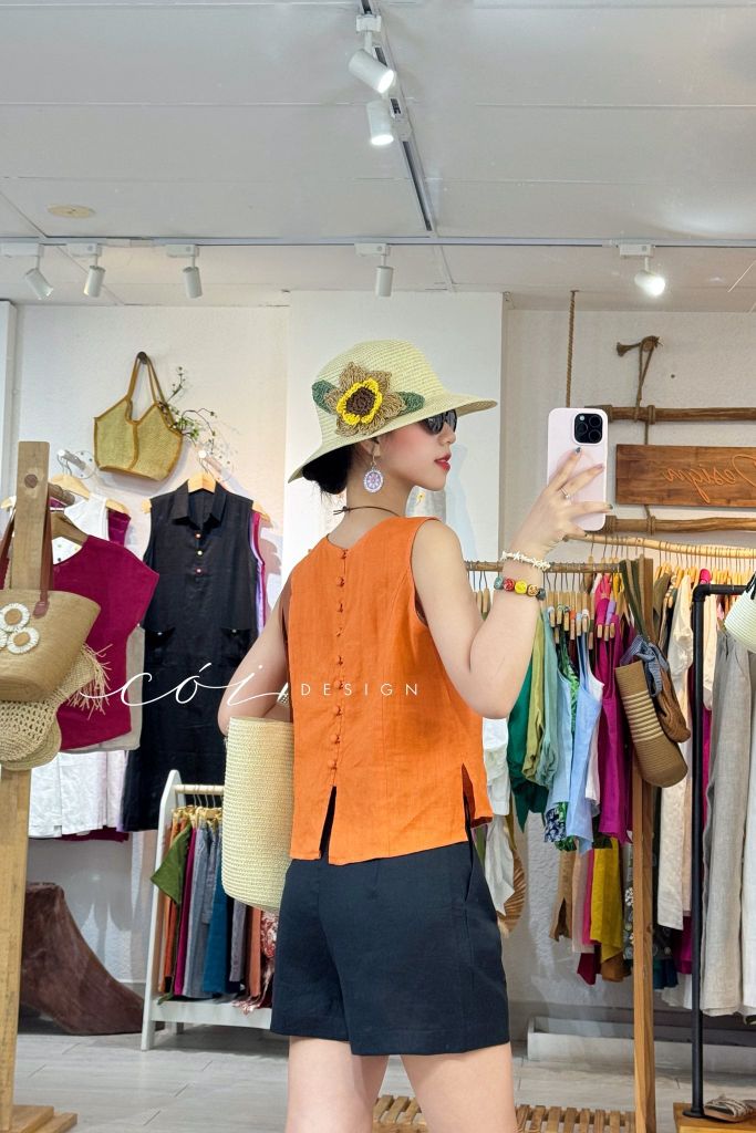 Áo thêu tay Giỏ Hoa Nhỏ ( khuy dây) Cói Design