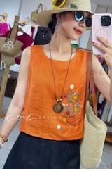 Áo thêu tay Giỏ Hoa Nhỏ ( khuy dây) Cói Design