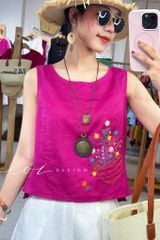 Áo thêu tay Giỏ Hoa Nhỏ ( khuy dây) Cói Design