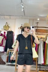 Áo xoắn lưng linen tưng premium Cói Design